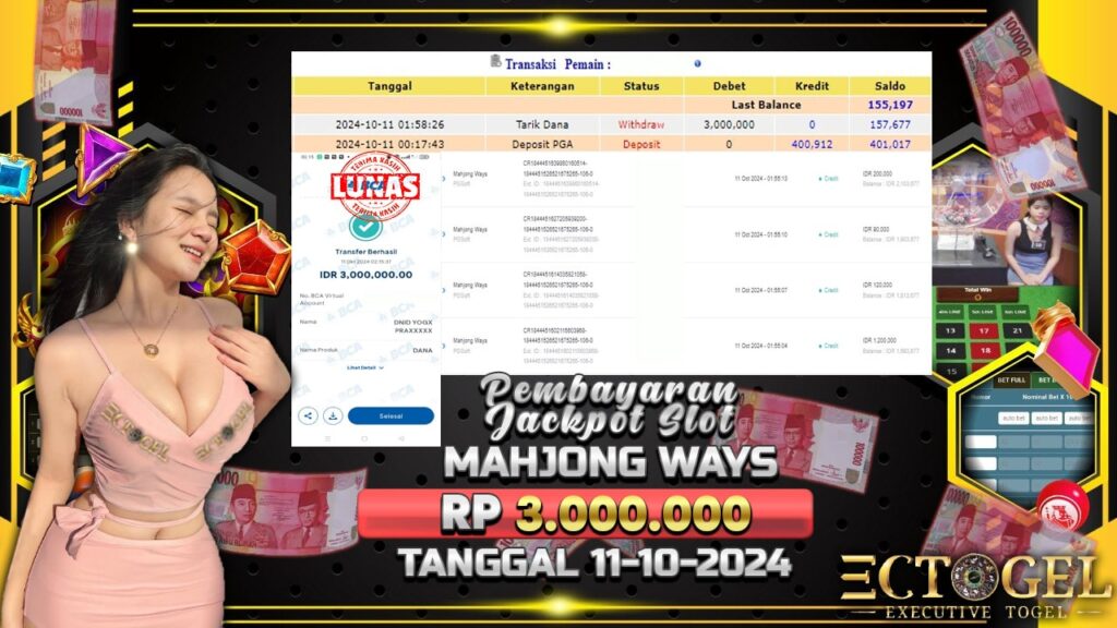 BUKTI JACKPOT SLOT MAHJONG WAYS TERPERCAYA DI INDONESIA TGL 11-10-2024