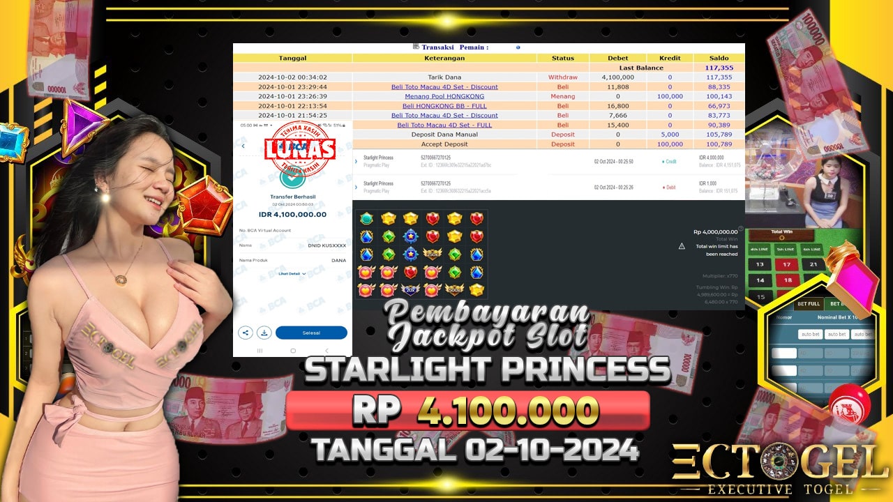 BUKTI JACKPOT SLOT STARLIGHT PRINCESS TERPERCAYA DI INDONESIA TGL 02-10-2024